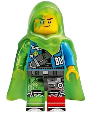 - Dark Azure Jacket, Trans-Bright Green Cape with Hood