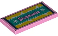 Bright Pink Tile 2 x 4 with 'Stephanie' and Beach Towel Pattern