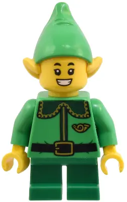 Elf - Dark Green Collar and Gold Horn, Open Mouth Smile