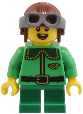 Elf - Dark Green Collar and Gold Horn, Reddish Brown Helmet, and Dark Bluish Gray Goggles
