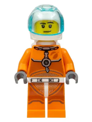 Astronaut - Male, Orange Spacesuit with Dark Bluish Gray Lines, Trans-Light Blue Visor, Stubble, Mou