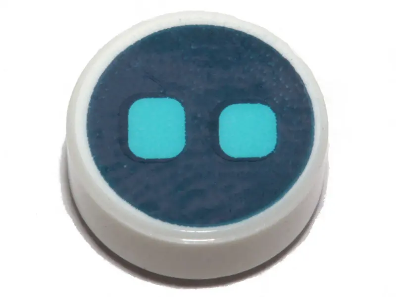 White Tile, Round 1 x 1 with Medium Azure Eyes on Dark Blue Background Pattern
