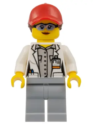 Scientist - Female, Red Ball Cap with Reddish Brown Ponytail, Blue Goggles and Light Bluish Gray Leg