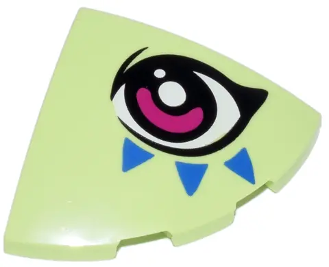 Yellowish Green Slope, Curved 3 x 3 Corner Round with Magenta, Black and White Eye and Blue Triangle