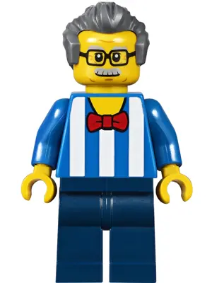Carousel Ticket Vendor - Male, Blue Shirt with White Stripes and Red Bow Tie, Dark Blue Legs, Dark B