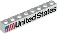 White Brick 1 x 8 with Black 'United States' and Flag Pattern Model Left Side
