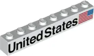 White Brick 1 x 8 with Black 'United States' and Flag Pattern Model Right Side