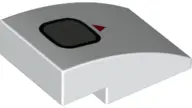 White Slope, Curved 3 x 2 with Red Triangle and Dark Bluish Gray Rounded Square with Black Border Pa