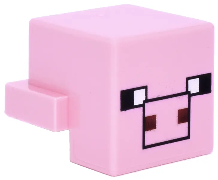 Bright Pink Creature Head Pixelated with Black Eyes and Plain Snout with Black Outline and Dark Red 