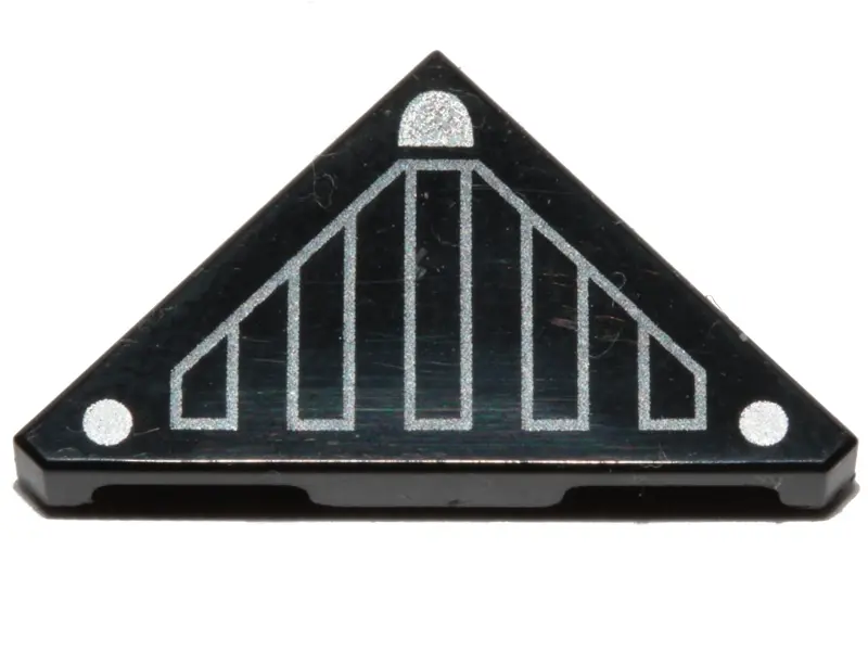 Black Tile, Modified 2 x 2 Triangular with Silver Dots and Semicircle, Dark Silver Lines Pattern (Br