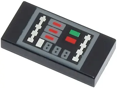Black Tile 1 x 2 with Control Panel with Dark Bluish Gray Outline and Silver, Green, and Red Buttons