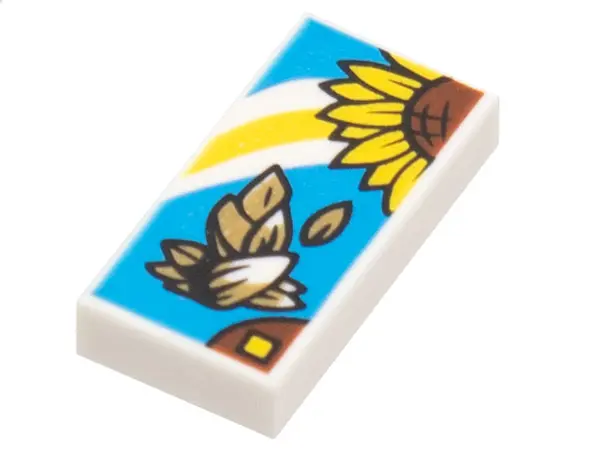White Tile 1 x 2 with Sunflower and Seeds on Dark Azure Background Pattern