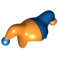 Orange Minifigure, Headgear Jester's Cap with Blue Left Side and Blue Pom Pom Right Side Pattern