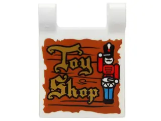 White Flag 2 x 2 Square with Gold 'Toy Shop' and Nutcracker Drummer on Wood Background Pattern