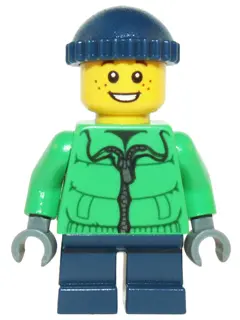Winter Jacket Zipper, Dark Blue Legs, Dark Blue Knit Cap, Freckles