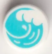 White Tile, Round 1 x 1 with Cresting Wave on Medium Azure Background Pattern