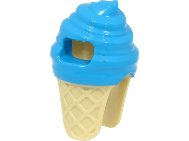 Dark Azure Minifigure, Headgear Head Cover, Costume Ice Cream with Molded Tan Cone Pattern