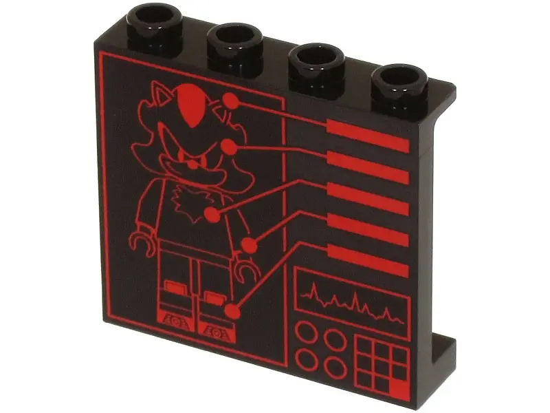 Black Panel 1 x 4 x 3 with Side Supports - Hollow Studs with Red Shadow the Hedgehog Minifigure Diag