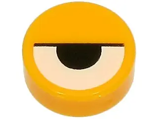 Bright Light Orange Tile, Round 1 x 1 with White Eye Partially Closed with Black Half Circle Pupil a