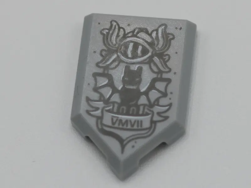Light Bluish Gray Tile, Modified 2 x 3 Pentagonal with Dark Bluish Gray 'VMVII' (6007) and Dark Blui