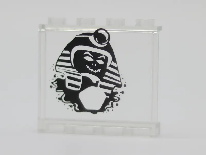 Trans-Clear Panel 1 x 4 x 3 with Side Supports - Hollow Studs with Black Undead Pharaoh Pattern