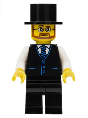 Haunted House Butler - Male, Black Vest with Blue Striped Tie, Black Legs, Black Top Hat, Glasses an
