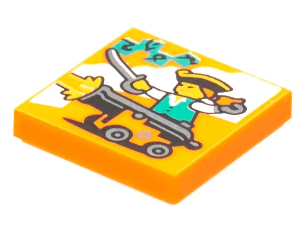 Orange Tile 2 x 2 with BeatBit Album Cover - Pirate Firing Cannon Pattern