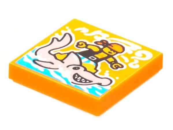 Orange Tile 2 x 2 with BeatBit Album Cover - Pirate Surfing on Hammerhead Shark Pattern