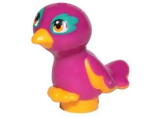 Magenta Bird, Friends Style, Feet Joined with Molded Bright Light Orange Beak, Feathers and Toes and
