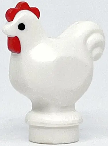White Chicken, Narrow Base with Black Eyes and Red Comb and Wattle Pattern