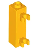 Bright Light Orange Brick, Modified 1 x 1 x 3 with 2 Clips (Vertical Grip) - Hollow Stud