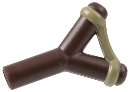Dark Brown Minifigure, Weapon Slingshot with Dark Tan Band Pattern