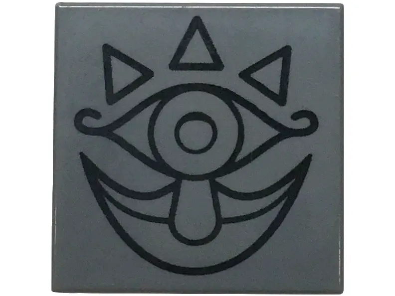 Dark Bluish Gray Tile 2 x 2 with Black Ornate Eye, Triangles, Teardrop Nose and Mouth Pattern (The L
