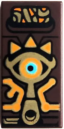 Dark Brown Tile 1 x 2 with Tablet with Gold, Orange and Medium Azure Eye, Teardrop and Shapes (Crest