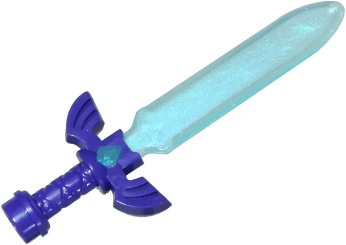 Dark Purple Minifigure, Weapon Sword, Greatsword with Ornate Hilt with Molded Satin Trans-Light Blue