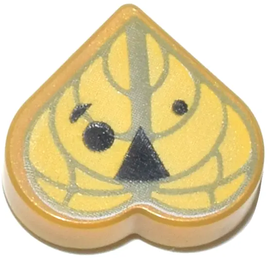 Pearl Gold Tile, Round 1 x 1 Heart with Yellow and Olive Green Leaf with Black Eyes and Nose Pattern