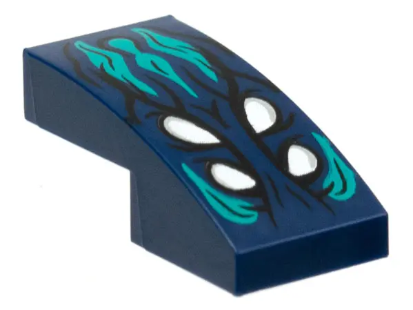 Dark Blue Slope, Curved 2 x 1 x 2/3 with 4 White Eyes, Dark Turquoise Hair Pattern