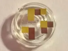 Trans-Clear Tile, Round 1 x 1 with Pixelated Dark Brown and Dark Tan Rectangles and Squares Pattern 