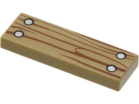 Dark Tan Tile 1 x 3 with Wood Grain and 4 Silver Nails Pattern