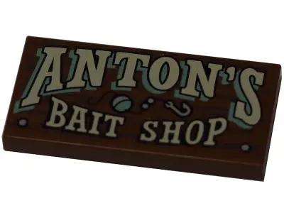 Reddish Brown Tile 2 x 4 with ANTON'S BAIT SHOP Pattern
