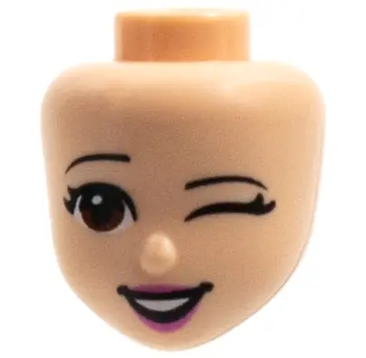 Light Nougat Mini Doll, Head Friends with Reddish Brown Eyes, Left Wink, Dark Pink Lips and Open Mou