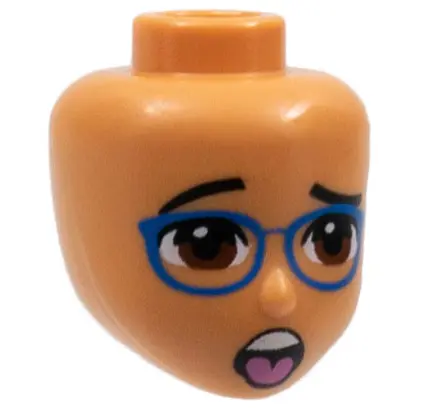 Nougat Mini Doll, Head Friends with Black Eyebrows, Reddish Brown Eyes, Blue Glasses, Open Mouth wit