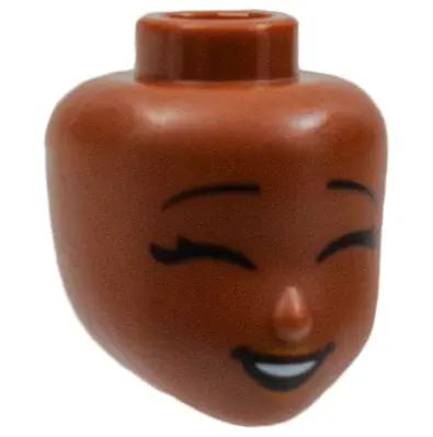 Reddish Brown Mini Doll, Head Friends with Black Eyebrows, Closed Eyes, Bright Light Orange Lips and