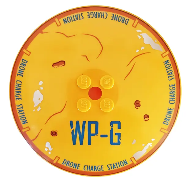 Bright Light Orange Dish 8 x 8 Inverted (Radar) with Dark Blue 'WP-G' and 'DRONE CHARGE STATION', Da