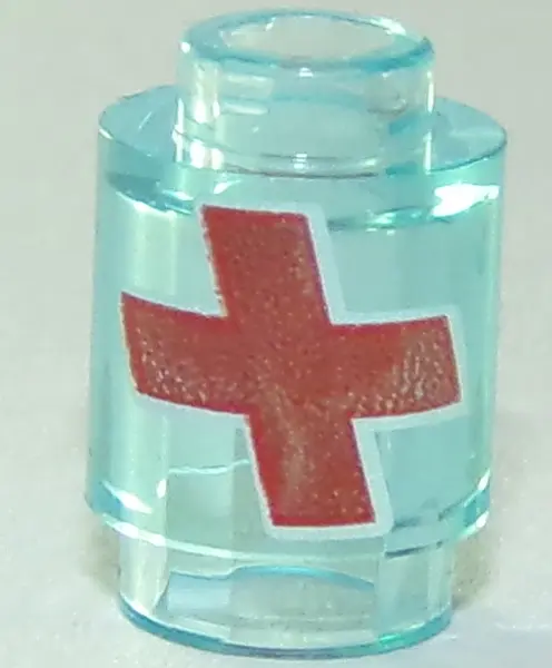 Trans-Light Blue Brick, Round 1 x 1 with Red Cross with White Outline Pattern (Overwatch Health Pack