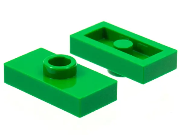 Green Plate, Modified 1 x 2 with 1 Stud without Groove (Jumper)