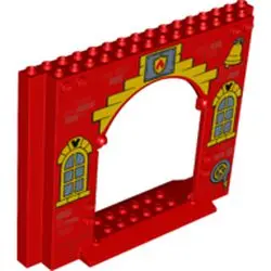 Red Panel 4 x 16 x 10 with Curved Yellow Windows with Bricks and Mickey Mouse Logo, Fire Logo Badge,