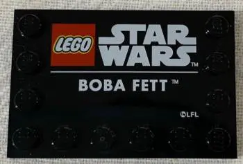 Black Tile, Modified 4 x 6 with Studs on Edges with Star Wars Logo and 'BOBA FETT' Pattern