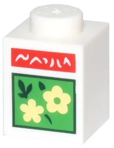 White Brick 1 x 1 with Bright Light Yellow Flowers and Dark Green Leaves on Bright Green Square and 