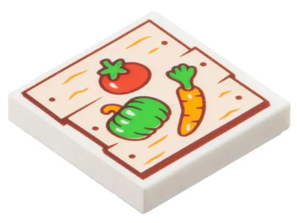 White Tile 2 x 2 with Light Nougat Wood Grain Boards with Reddish Brown Nails and Red, Orange, and B